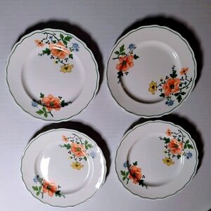 4 VTG Canonsburg Pottery Co Keystone Floral 6" Dessert‎ Plates Green Rim USA